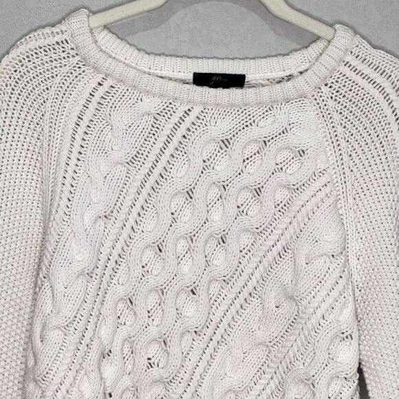 J. Crew Diagonal Cable-Knit Crewneck Sweater Size Small Cotton Fisherman Crew - Picture 3 of 7